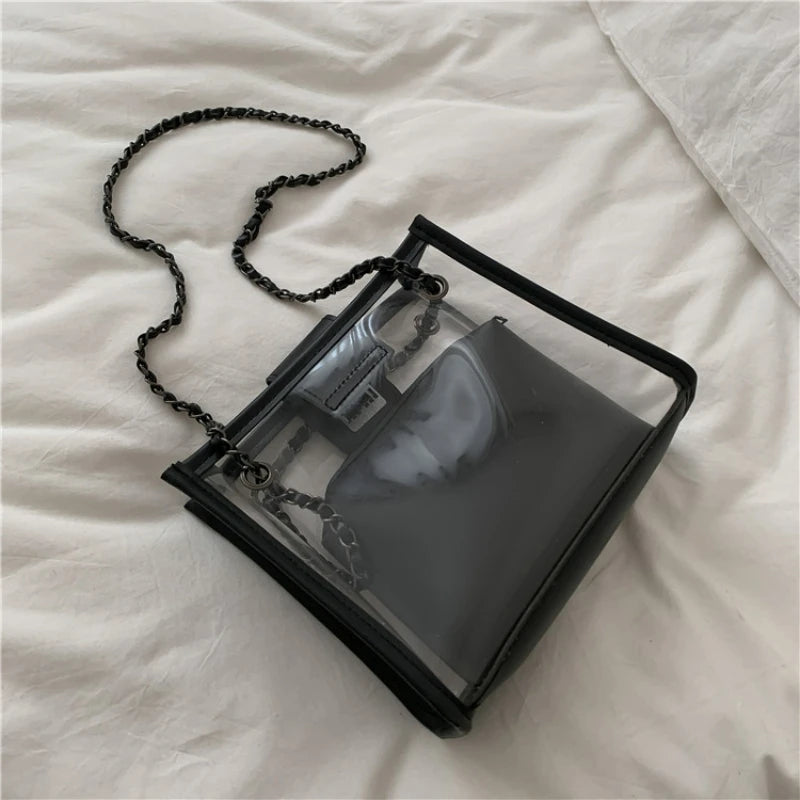 Printed Transparent PVC Leather Shoulder Bag Large Capacity Handbag