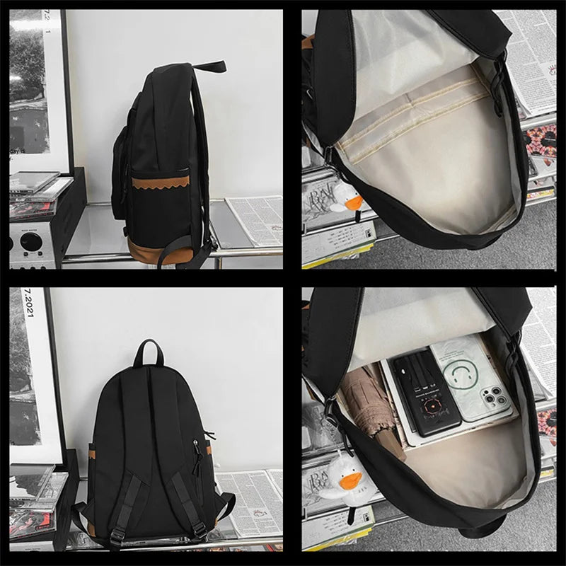 Casual Pure Women Backpack Men Contrast Schoolbag Laptop Bags