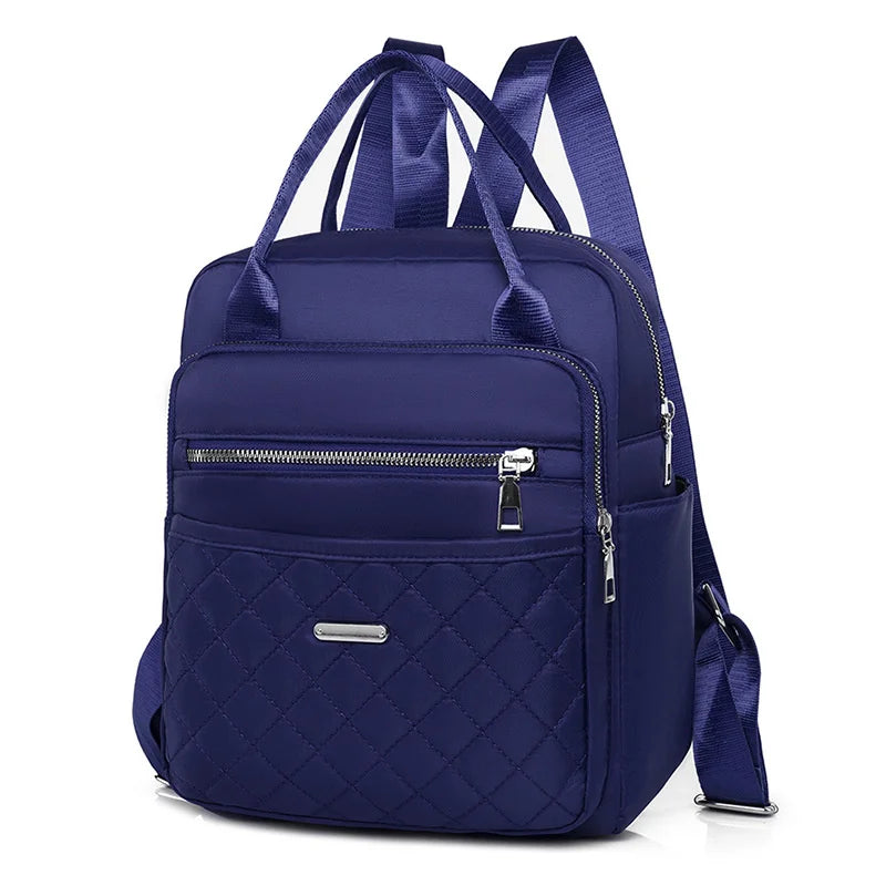 Diamond Checker Backpack Woman Embroidered Oxford Shoulder Bag