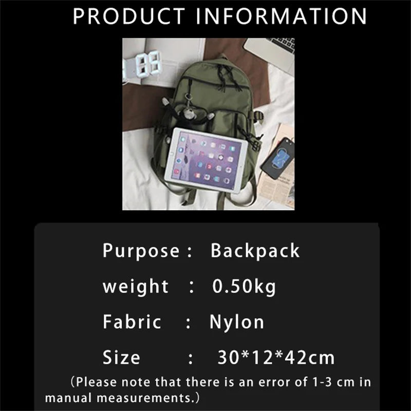 Nylon Backpack High School Bags Large Capacity Casual Waterproof Unisex