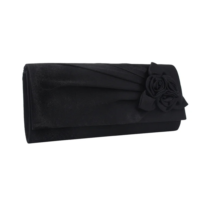 Women Clutch Rose Flowers Evening Bag Ladies Banquet Silk Handbag