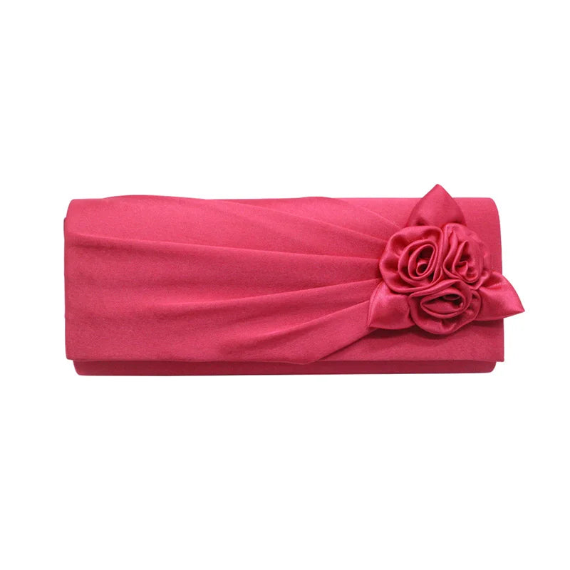 Women Clutch Rose Flowers Evening Bag Ladies Banquet Silk Handbag