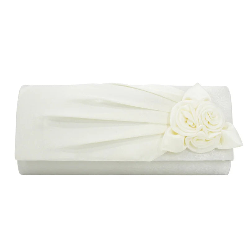 Women Clutch Rose Flowers Evening Bag Ladies Banquet Silk Handbag
