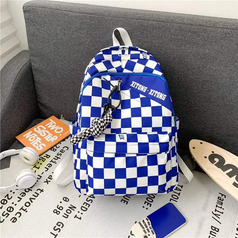 Casual Plaid Women's Backpack Nylon Girls Shoulder Bags Unisex