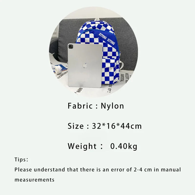 Casual Plaid Women's Backpack Nylon Girls Shoulder Bags Unisex