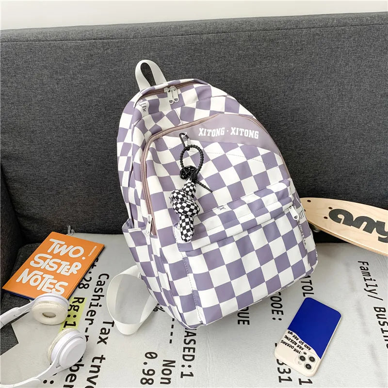 Casual Plaid Women's Backpack Nylon Girls Shoulder Bags Unisex