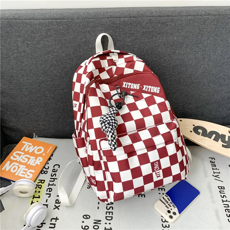 Casual Plaid Women's Backpack Nylon Girls Shoulder Bags Unisex