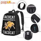 Large Capacity Tacocat Spelled Backward Backpack - Schoolbag Gym Tote Bag