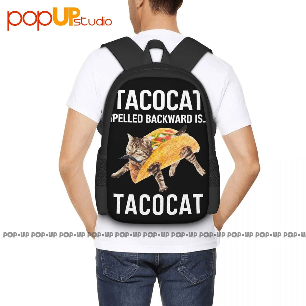 Large Capacity Tacocat Spelled Backward Backpack - Schoolbag Gym Tote Bag