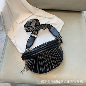 Tassel Chest Bag for Women Crossbody Waist Bag Rivet Texture Handbags