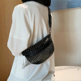 Tassel Chest Bag for Women Crossbody Waist Bag Rivet Texture Handbags