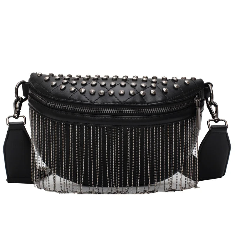 Tassel Chest Bag for Women Crossbody Waist Bag Rivet Texture Handbags