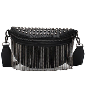 Tassel Chest Bag for Women Crossbody Waist Bag Rivet Texture Handbags