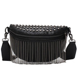 Tassel Chest Bag for Women Crossbody Waist Bag Rivet Texture Handbags