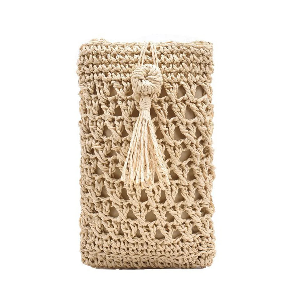 Women's Straw Rope Messenger Bag Tassels Small Crossbody Hand Woven Purse