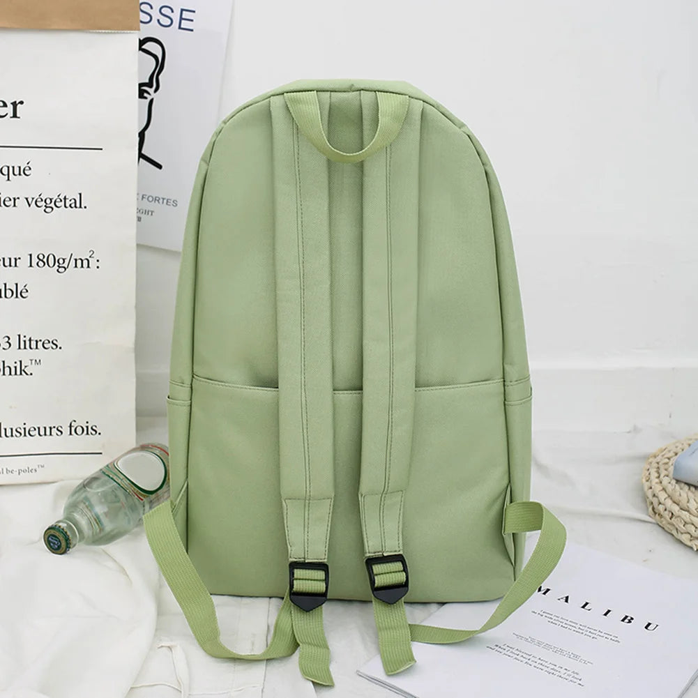 Green Daisy Embroidery Canvas Backpack for Girls