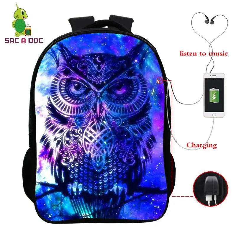 Child Wolf Nylon 3D Backpack Waterproof Student Girls Boys Schoolbag