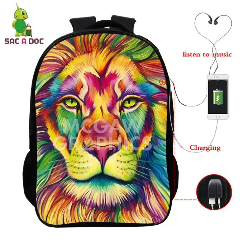 Child Wolf Nylon 3D Backpack Waterproof Student Girls Boys Schoolbag