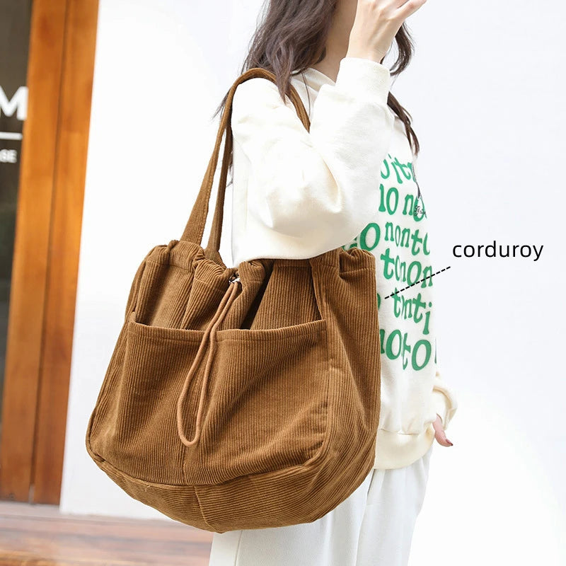 Teenager Winter Oversized Corduroy Soft Drawstring Pouch Bag