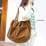 Teenager Winter Oversized Corduroy Soft Drawstring Pouch Bag