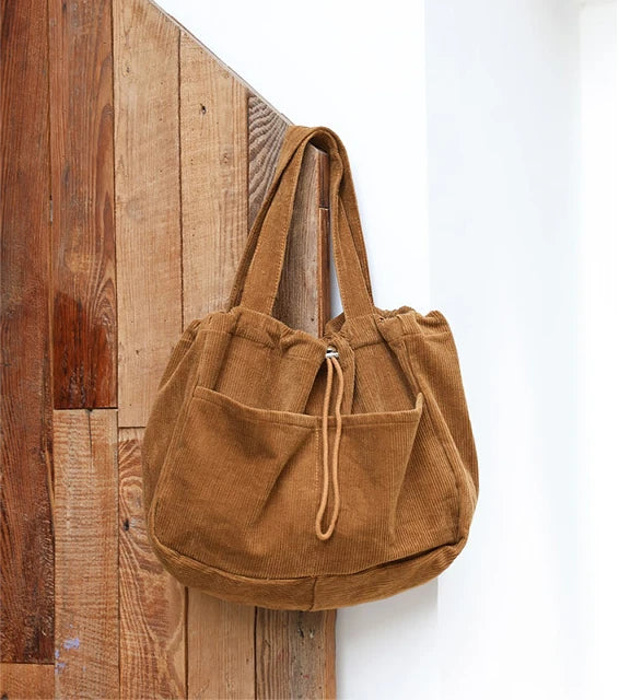 Teenager Winter Oversized Corduroy Soft Drawstring Pouch Bag