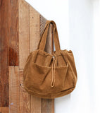 Teenager Winter Oversized Corduroy Soft Drawstring Pouch Bag