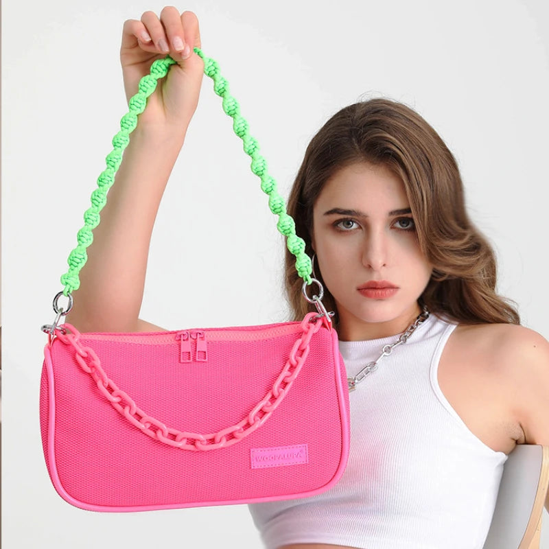 Fluorescent Mesh Crossbody Bag Chain Shoulder Bag