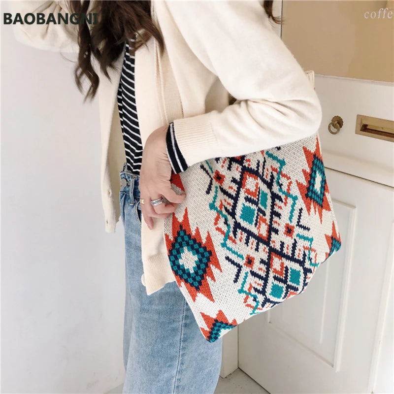 Canvas Knitting Bag Girls Wool Shoulder Bag