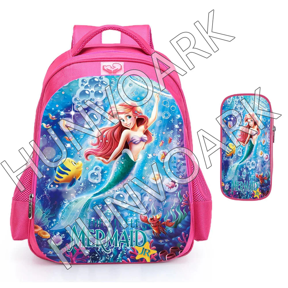 Little Mermaid Backpack Cartoon Princess School Bags Boys Girls