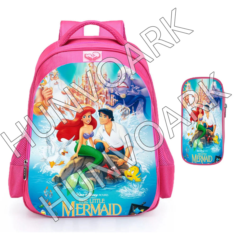 Little Mermaid Backpack Cartoon Princess School Bags Boys Girls