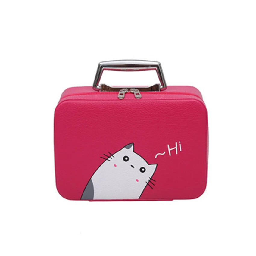 Makeup Box Portable Handbags Printed Cat Small Square Bag