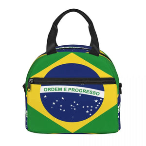 Brazil Flag Thermal Lunch Box Bag for Women Kids Food Storage Container
