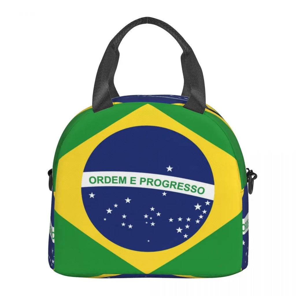 Brazil Flag Thermal Lunch Box Bag for Women Kids Food Storage Container