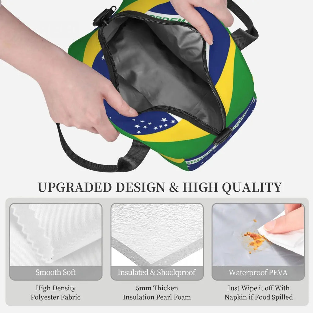 Brazil Flag Thermal Lunch Box Bag for Women Kids Food Storage Container