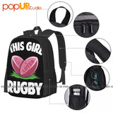 Girl Loves Rugby Sports Lover Backpack Large Travel Eco-Friendly Backpacks
