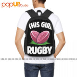 Girl Loves Rugby Sports Lover Backpack Large Travel Eco-Friendly Backpacks