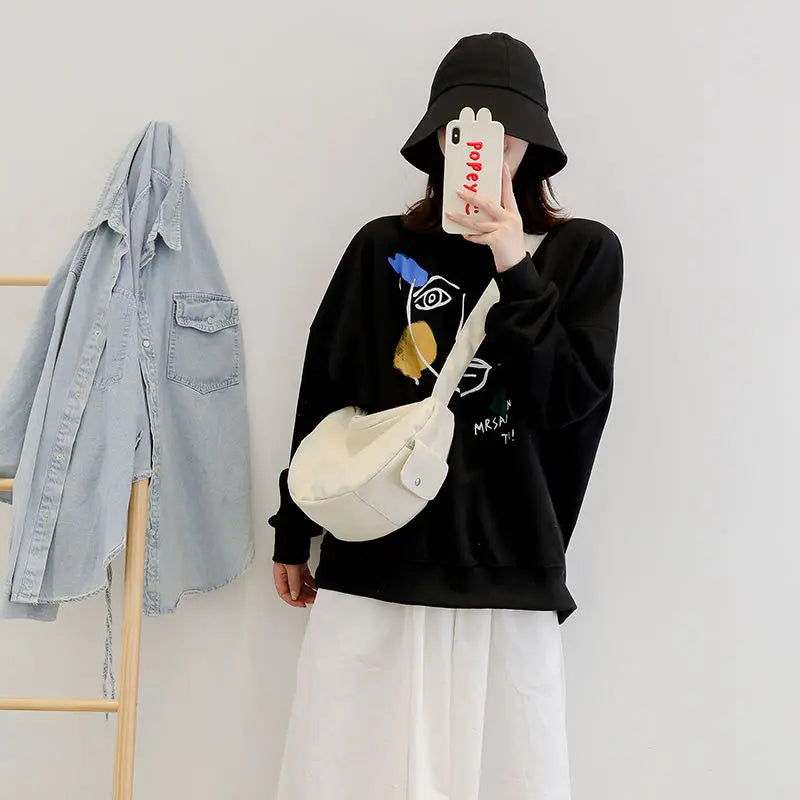 Thread Canvas Shoulder Bags Women Minimalist Couples Cross Body