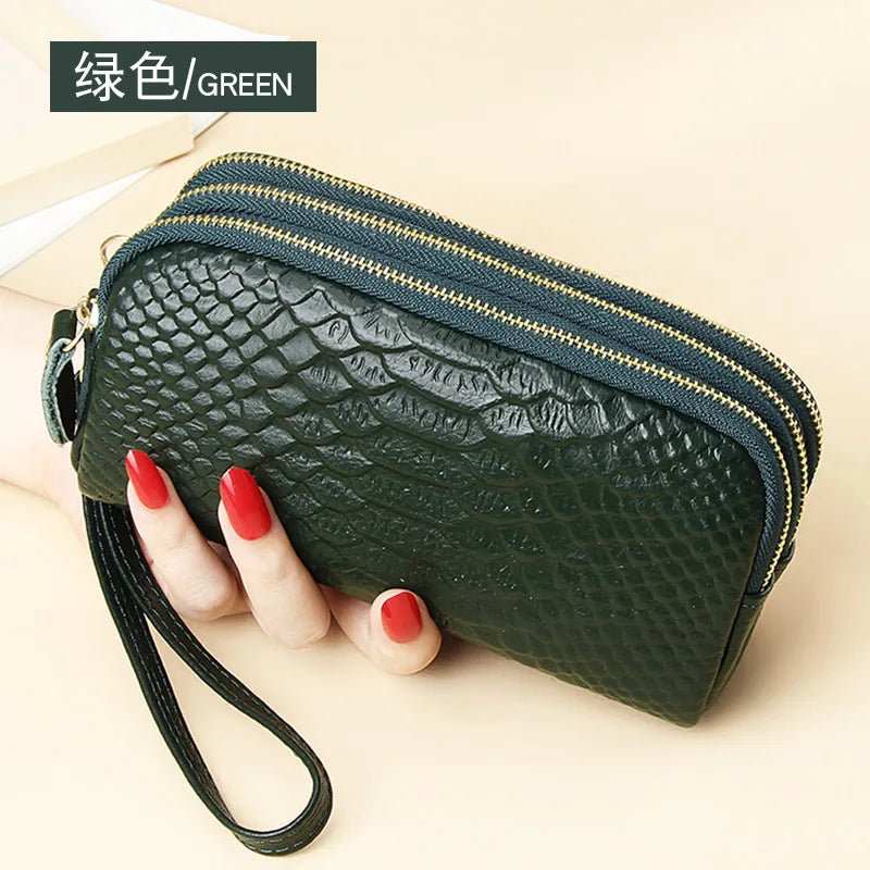Three Layer Zipper Leather Phone Bag Wallet Purse