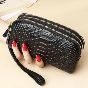 Three Layer Zipper Leather Phone Bag Wallet Purse