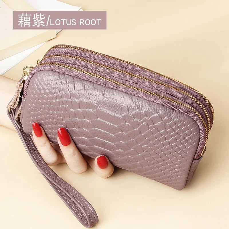 Three Layer Zipper Leather Phone Bag Wallet Purse