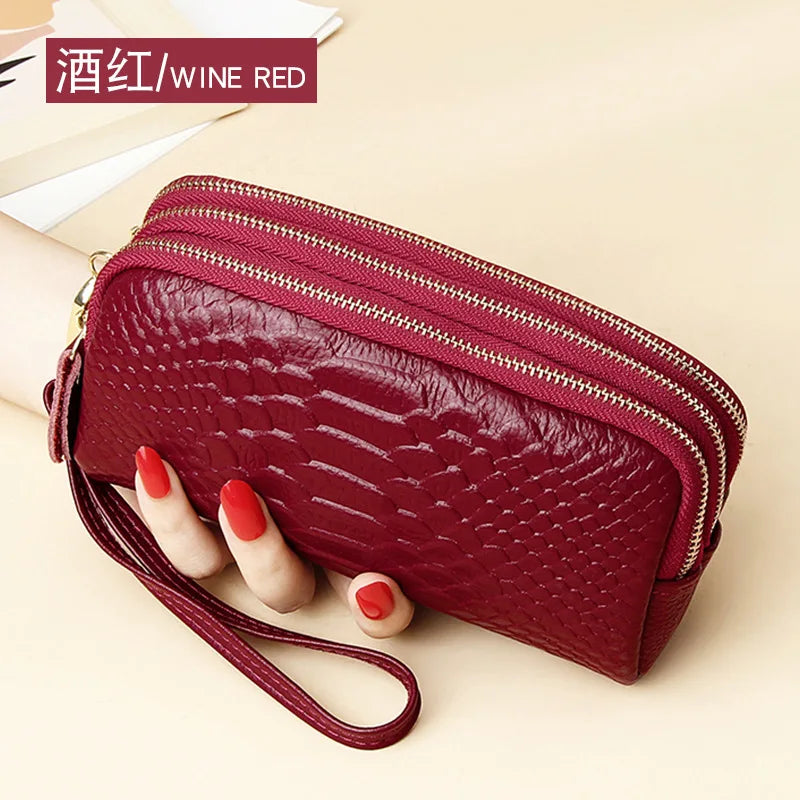 Three Layer Zipper Leather Phone Bag Wallet Purse