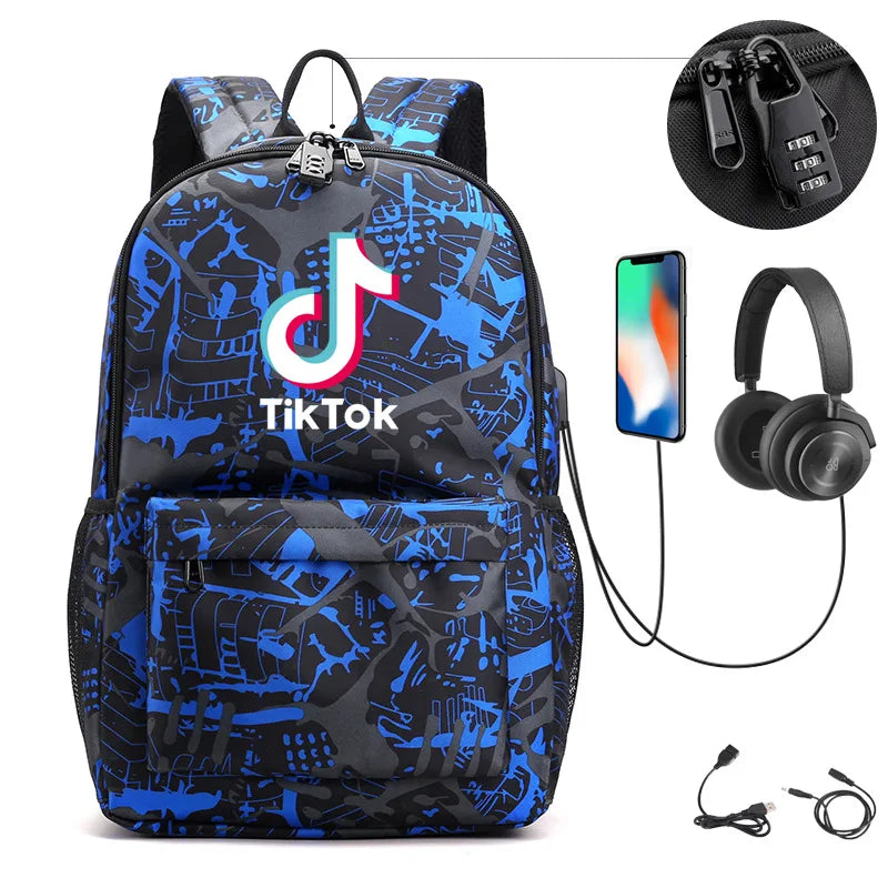 Canvas Student Anti-theft Backpack with USB Charge