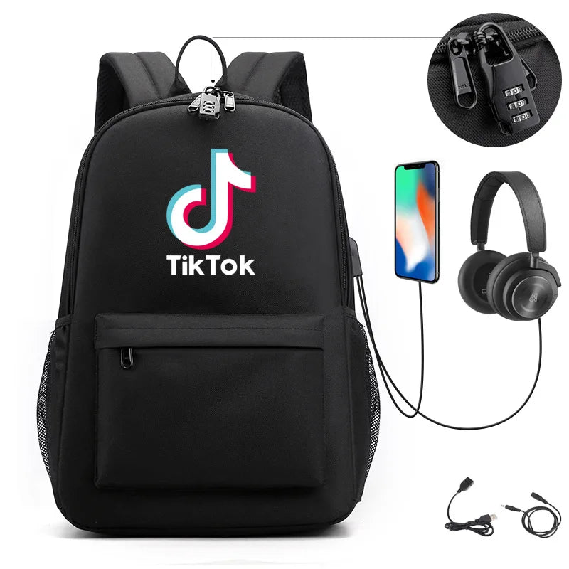 Canvas Student Anti-theft Backpack with USB Charge