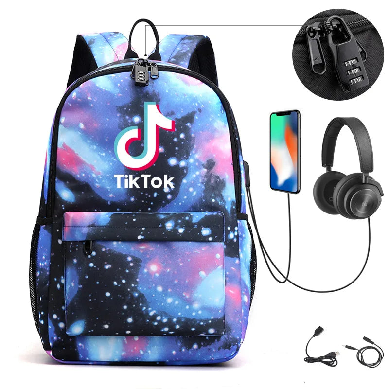 Canvas Student Anti-theft Backpack with USB Charge