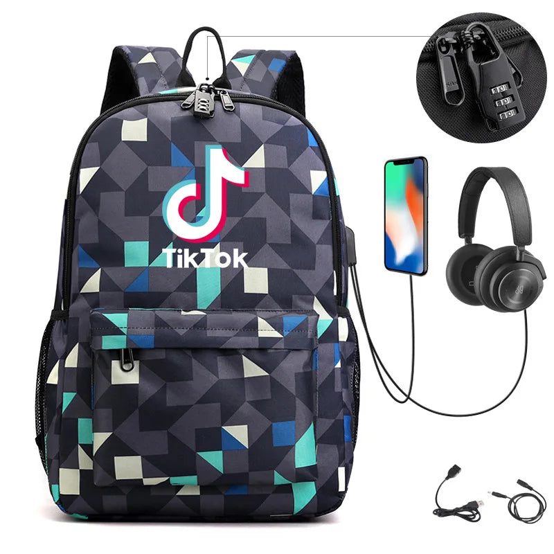 Canvas Student Anti-theft Backpack with USB Charge