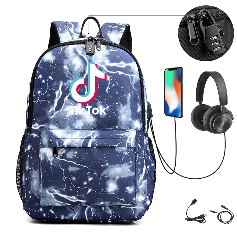 Canvas Student Anti-theft Backpack with USB Charge
