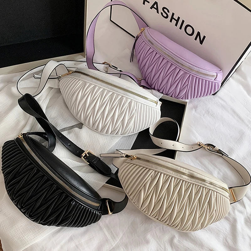 Female Belt Bag Striped Waist Leather Chest Shoulder Fanny Pack