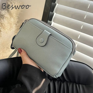 Cow Leather Purse Multifuntion Zipper Crossbody Bag