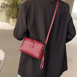 Cow Leather Purse Multifuntion Zipper Crossbody Bag