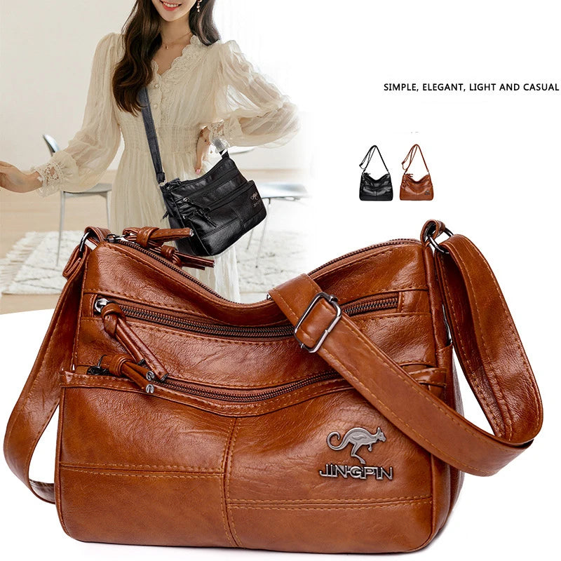 Brown Crossbody Bag Ladies Women Shoulder Bag PU Large Capacity